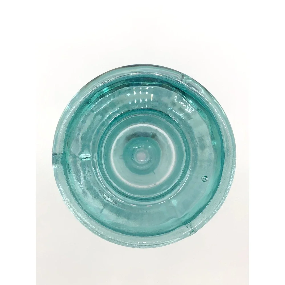 Aqua Blue Ribbed Glass Taper Candlestick Holder Vintage Style 9.75 Inch Coastal